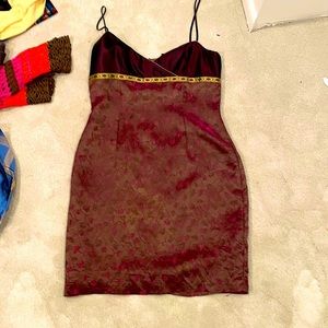 Burgundy treble and two tone midi dinner dress